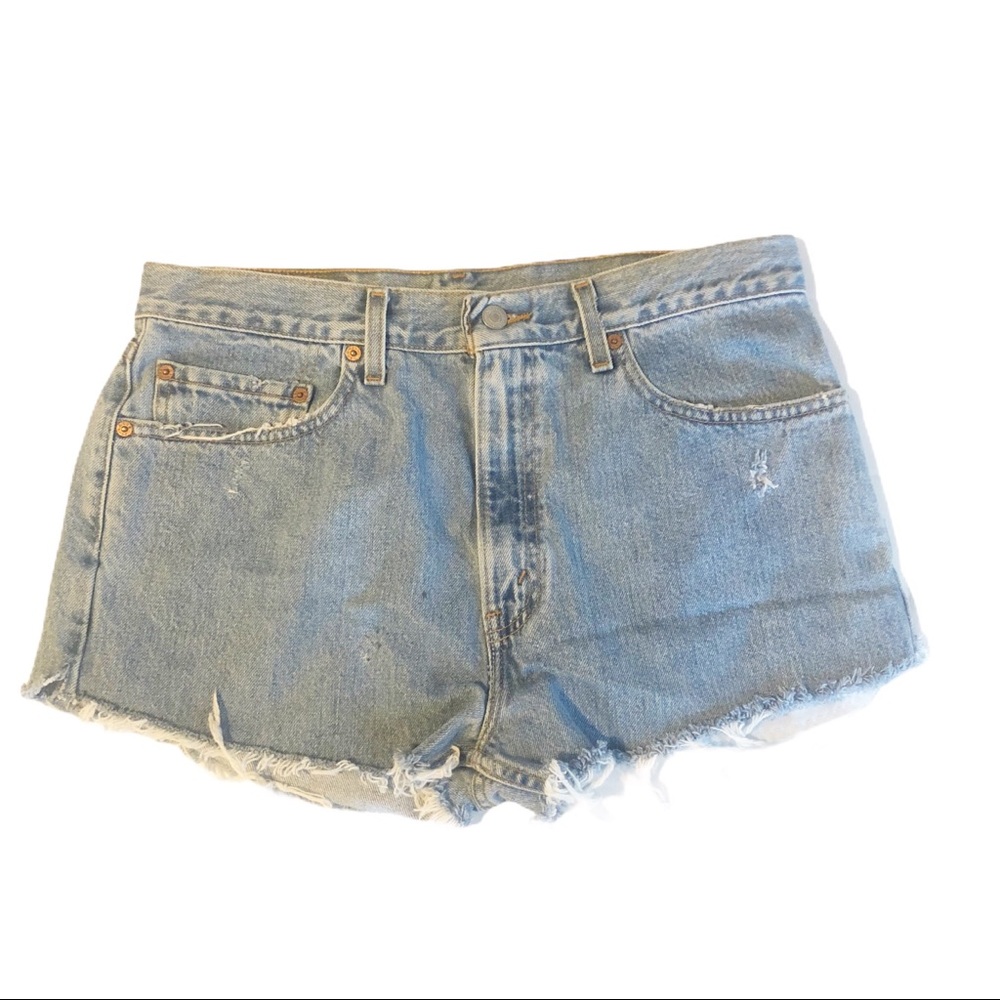 Levis Womens 505 Vintage distressed jean shorts